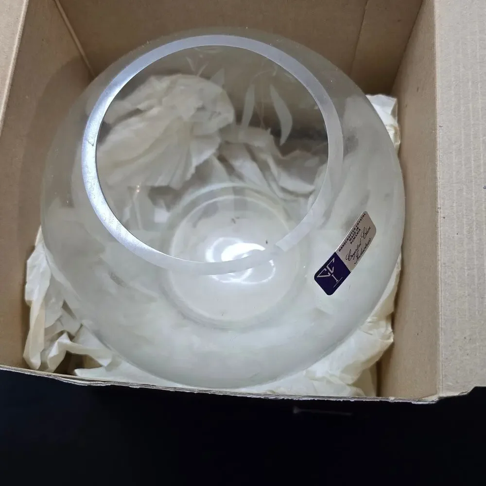 Angelique Crystal Clear Industries Hand Cut Crystal Rose Bowl Romania 8